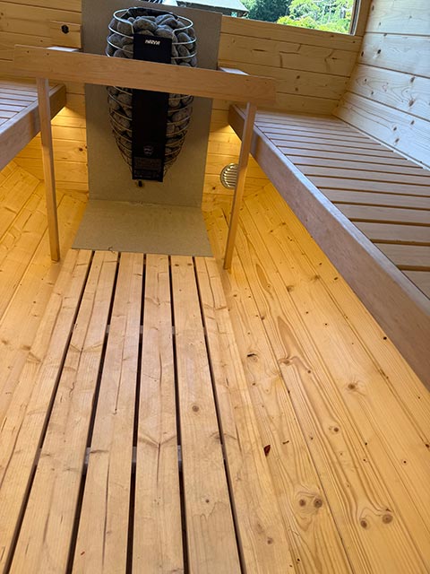 Installation of Power and Lighting to External Sauna at Springfield Country Hotel Leisure Club and Spa in Wareham Dorset by Merrivale Electrical Ltd - Inside Sauna Photo