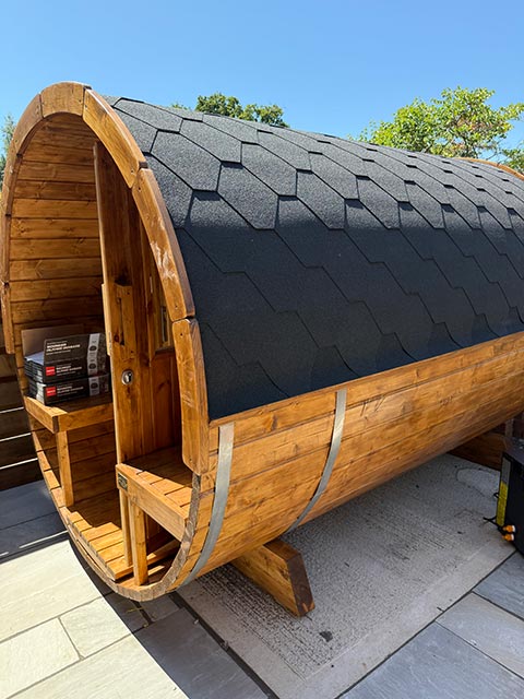 Installation of Power and Lighting to External Sauna at Springfield Country Hotel Leisure Club and Spa in Wareham Dorset by Merrivale Electrical Ltd - Outside Sauna Photo