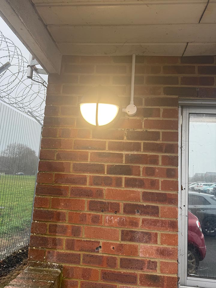 External security wall light installed at Larkhill Barracks in Salisbury - Merrivale Electrical Ltd