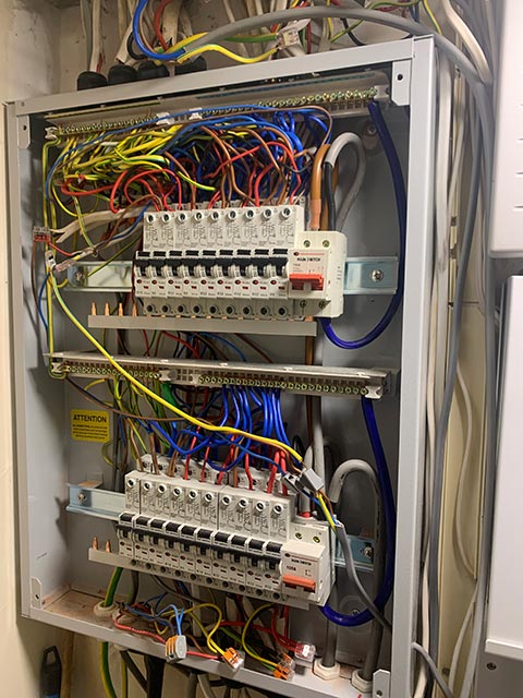 Unsafe Single Phase Distribution Board in Large Cottage in Tiptoe Sway Hampshire Before Photo - Merrivale Electrical Ltd